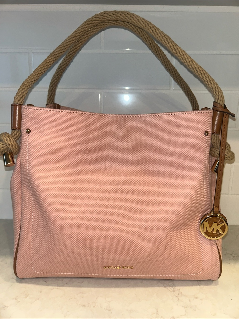 Michael Michael Kors Isla Large Grab Bag pink canvas tote